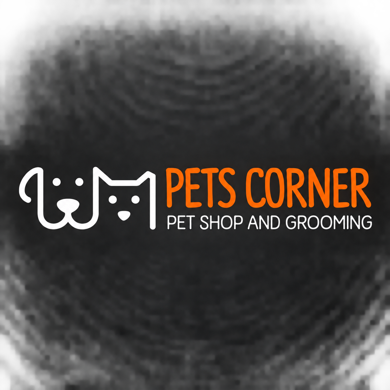 Λογότυπο Pets Corner Pet Shop and Grooming σε σκούρο γκρι φόντο